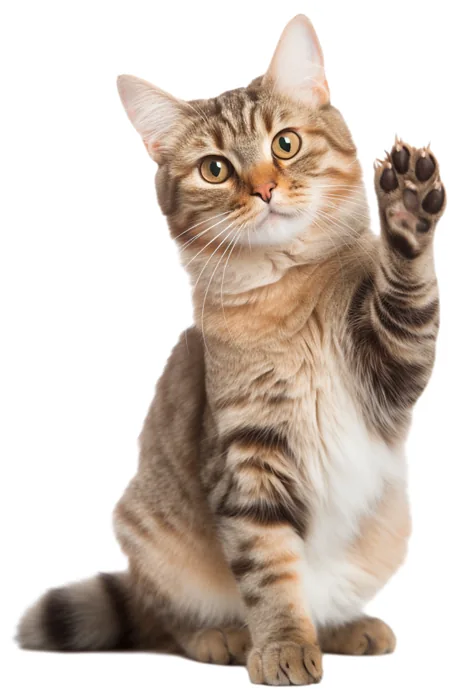 Getigerte junge Katze hebt eine Pfote